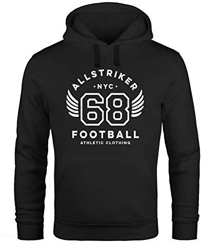 Neverless® Hoodie Herren College Design Schriftzug NYC 68 Football Athletic Clothing Vintage Kapuzen-Pullover Fashion schwarz L