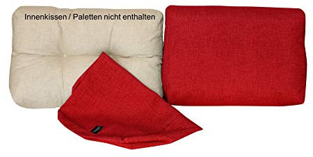 LILENO HOME Pallet Cushion Cover Red - Replacement Cover for Back Cushion / Side Cushion 60 x 40 x 16-20 cm - Cushion Cover for Euro Pallets - Pallet Cushion Outdoor Cover for Pallet Furniture