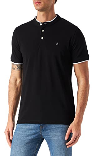JACK & JONES Herren Jjepaulos Mao Noos Polohemd, Schwarz, XXL EU