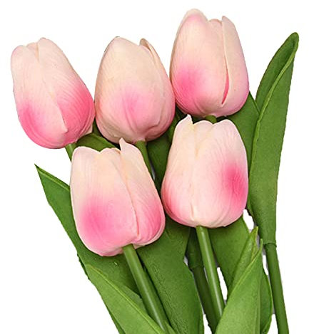 Benoon Home Garden Décoration populaire 5 pièces Fleurs artificielles Belle apparence attrayante charmante tulipe florale artificielle Bouquet de fleurs artificielles pour la maison - Rose clair