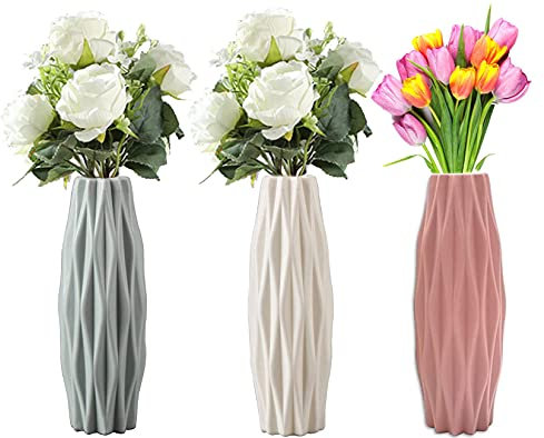 Jarrones de plástico, 3 Unidades, diseño Elegante, jarrón Decorativo Moderno, jarrón de plástico para Interior, Dormitorio, salón, balcón, decoración de Mesa, Boda, Oficina