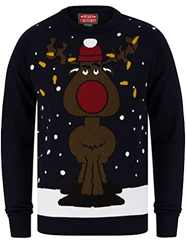 Men's Jumbled Rudolph Motif Novelty Christmas Jumper - Ink - M