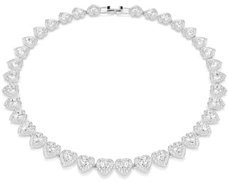 Swarovski Ariana Grande x Collana Tennis, Gioiello con Pavé di Cristalli Cry, Taglio Misto, Forma a Cuore, Chiusura a Scomparsa, Placcatura in Tonalitŕ Rodio, 38-45,6 cm, 2,1 cm