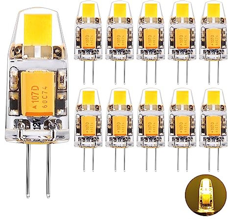 SGEPLED G4 LED Lampe 1.2W Warmweiß 2700K 120lm COB Glühbirnen, Ersatz für 10W 20W Halogenlampen, 12V AC/DC, 360° Abstrahlwinkel, Kein Flackern, Nicht Dimmbar, 10er Pack