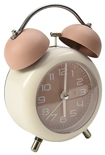 Sveglia in metallo a doppia campana, vintage, senza ticchettio, per scrivania, tavolo, comodino, sveglia analogica silenziosa, con luce notturna, per casa, ufficio, comodini, camera da letto,
