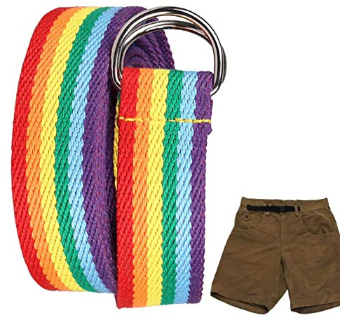 Onlynery D-Ring-Gürtel für Herren, Stoff-D-Gürtel Regenbogen für Damen, Schnallengürtel für Männer, lässig, Sport, Regenbogen-Stil, Design, Bund, Kreis, lässig, Segeltuchgürtel, Gurtband für ädchen