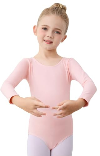 boruizhen Ballet Leotard for Girls, Long Sleeve Dance Leotard, Cross Strap Kids Ballet Outfit 6-8 Years Pink