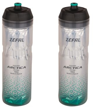 ZEFAL Pack Arctica 75 - Lote de 2 bidones para bicicleta 750ml - Bidon Ciclismo Isotermico - Inodoro e impermeable, botella deportiva sin BPA, Plata/Verde Caraibe, 2 x 750ml