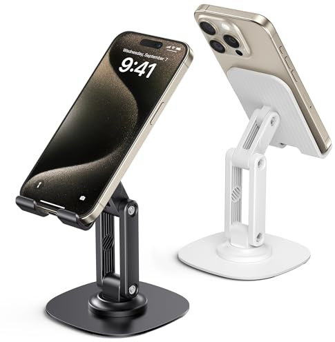 OMOTON 2er-Pack 360° Drehbarer Handyständer, Faltbarer Phone Ständer für den Schreibtisch, Handyzubehör, Höhenverstellbarer Handyhalterstände für iPhone und alle Smartphones, Schwarz & Weiß
