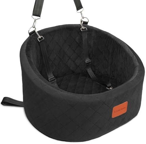 Lealchum Hunde-Autositz, bequemer Haustier-Autositz mit Sicherheitsleinen zum Anklippen, waschbares Reise-Autobett mit Rutschfester Unterseite (Black, Small)
