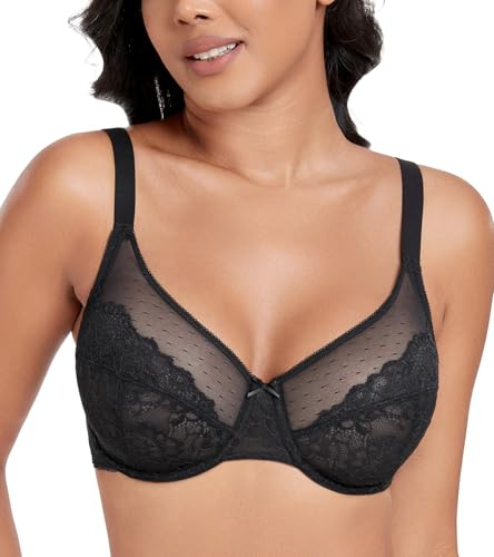 DotVol Women's Unpadded Sexy Lace Full Coverage Underwire Minimizer Everyday Bra(Black, 36D)