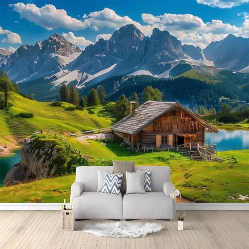 Générique Papier Peint Intissé 3D Paysage Montagne Prairie 350x256 cm Papier Peint Mural Poster Tableaux Muraux Tapisserie Photo, Chambre D'enfants Mural Personnalisé pour Salon Chambre Décor