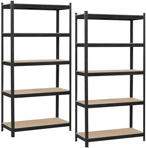 JupiterJX Garage Shelving Units 5 Tier Heavy Duty, Set Of 2 Shed Storage Shelves, Boltless 875KG Capacity | 175KG Per Shelf Metal Racking Metal Shelving Unit (Black, 180cm x 120cm 60cm)