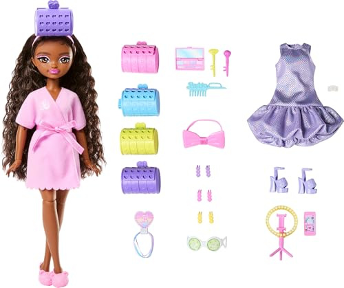 Barbie Poupée Brooklyn' Dream Besties Soirée en Ville avec Coiffure stylisée, Accessoires pour Cheveux Surprise et Plus de 15 Looks, JGG39