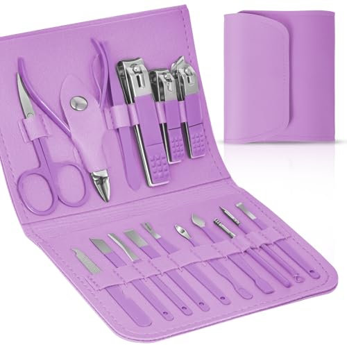LOPHE Set de Manicura, Manicura y Pedicura Set, 16 Piezas Conjunto Profesional para Uñas, Kit Viaje con Inoxidable Tijeras, Lima, Pinzas y Cortaúñas, Acero Grooming Kit para Hombres y Mujeres(Púrpura)