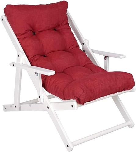 Liberoshopping Fauteuil en bois pliable avec coussin rembourré et cadre blanc, inclinable en 3 positions, idéal pour jardin, terrasse ou balcon (bordeaux)