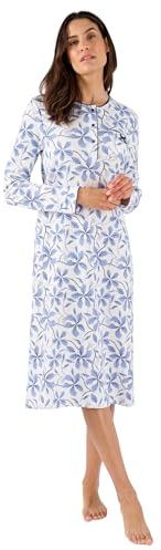 Damart – Camisa de noche de malla acanalada, interior ligeramente rascado para mujer, color azul impreso, talla 46-48 (L)