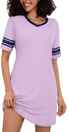 Bresdk Camisón Mujer Algodón Verano Manga Corta Cuello V | Conjunto de pijamas ligero de tacto suave y corte relajado, ideal para dormir, descansar en casa y noches calurosas