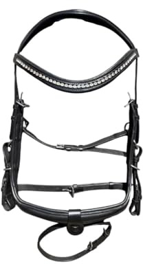 BENZ EQUESTRIAN Horse Bridle Black Leather Anatomical Design Crown Padded Headpiece with Crystal Browband(Cob)