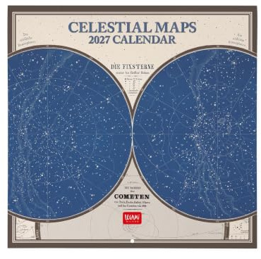 Legami - Calendrier 2027 Mural, Celestial Maps, Grand Calendrier Mural, 12 Mois et Agenda Annuel, en 6 langues, Espace pour les Notes, Signes du Zodiaque, Jours Fériés Internationaux, 30 x 29 cm