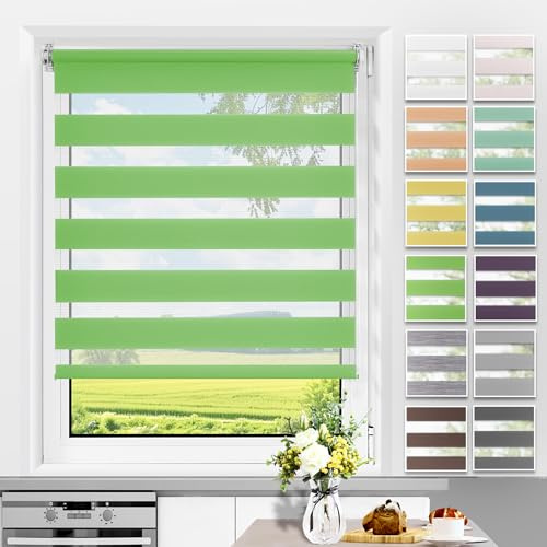 Allesin Doppelrollo Klemmfix ohne Bohren & mit Bohren, Duo Rollos für Fenster und Tür, Klemmrollo Fensterrollo lichtdurchlässig Sichtschutz, B40 x H150cm (Stoffbreite 40cm) Grün