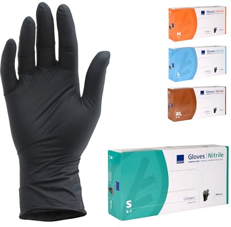 ABENA Black Disposable Nitrile Gloves, Small, Pack of 100, Powder Free, Latex Free, Examination Gloves for Cleaning, Food Prep, Beauty, Medical & Hygiene, Strong Single Use Protective Gloves