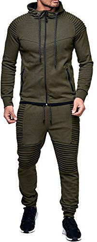 amropi Tute da Ginnastica Uomo Maniche Lunghe Felpa con Cappuccio e Jogging Pantaloni Sportiva Set Verde,M