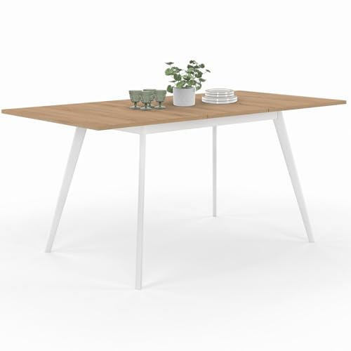 IDMarket - Table scandinave Extensible Rectangle Inga 4-8 Personnes Plateau Bois Pieds Blancs 110-150 cm