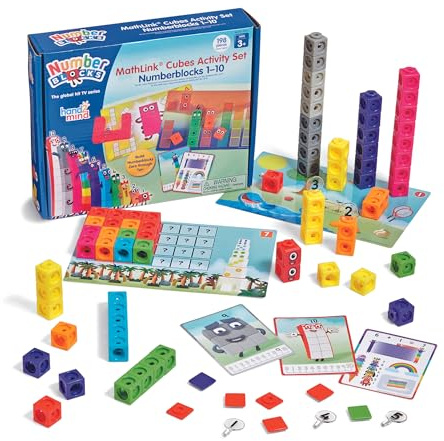 hand2mind MathLink Cubes Numberblocks 1-10 Activity Set, 30 Preschool Learning Activities, Counting Blocks, Linking Cubes, Educational Toys for Kids, Number Games, Math Manipulatives Kindergarten