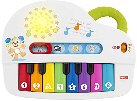 Fisher-Price Ríe y Aprende Piano Musical, Juguete con música y Sonidos para bebé +6 Meses, versión español + portugués + Italiano + inglés (HHX13)