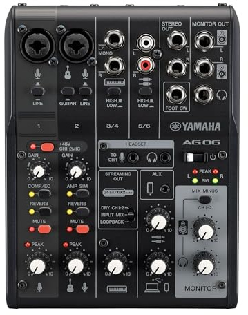 Black 6-Channel Live Streaming Mixer/USB Interface for IOS/Mac/PC