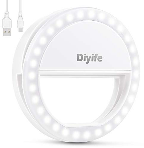 Diyife Selfie Ringlicht mit 3 Helligkeitsstufen und 36 LED, USB-Wiederaufladbares Selfie Fülllicht für Vlogs, Live-Streaming, Selfies, Make-up, Porträtfotografie, Selfie-Ringlicht für Jedes Smartphone