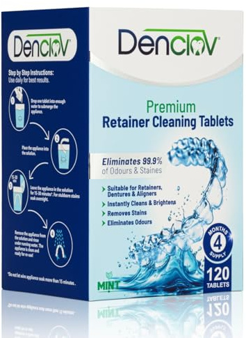 Retainer Cleaning Tablets- 120 Tablets, Fresh Brite & Stain-Free, for Invisalign, Aligners, Dentures, Mouth Guard, Denture Cleaner - 120 Tablets 4 Month Supply