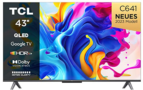 TCL C641 Fernseher 43 Zoll (108cm) QLED 4K UHD, 120 Hz Gaming, HDR10+, Dolby Vision, Dolby Atmos, Smart TV, Triple-Tuner DVB-T2/S2/C, Google TV, Schwarz, 2023