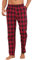Litherday Schlafanzughose Herren Lang Kariert Pyjamahose 100% Baumwolle Nachtwäsche hose mit 2 Taschen, Rot+schwarz, S