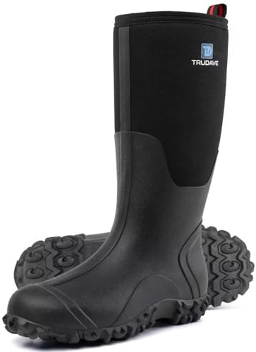 Trudave Rubber Boots for Men with Steel Shank, Waterproof Insulated Reliable Rain Boots for Outdoor Work Hunting, Warm Dry 5mm Neoprene Anti-slip All-Season Mud Boots, Size 5-14