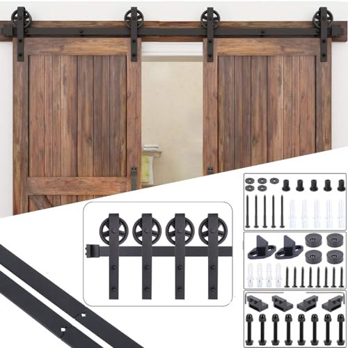 EGTink 305cm/10FT Quincaillerie Kit de Rail pour Porte de Grange,Kit de Rail Porte Coulissante,Ensemble Industriel pour Porte Suspendue en Bois pour Double Porte