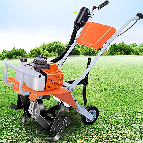 68cc Micro Till Ripper Fresa a benzina w/3 teste di taglio – coltivatore rotavatore da giardino, larghezza di lavoro 40 cm, profondità di lavorazione (15-30 cm), scarificatore a benzina a 2 tempi