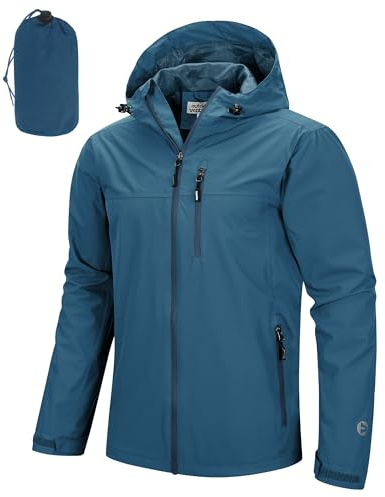 Outdoor Ventures Regenjacke Herren Wasserdicht Atmungsaktiv, Packbar Fahrrad Jacke Leichte Windbreaker zum Freizeit Wandern Camping Stahlblau/Blau XL