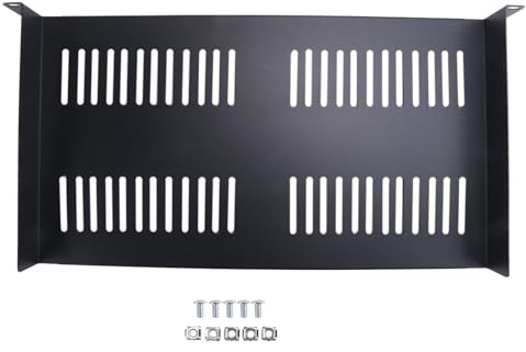 Fegtrtyoa 1U Serverhylla monteringshylla ventilerad konsol bricka för 19 tum nätverksutrustningsställ och skåp, fint hantverk