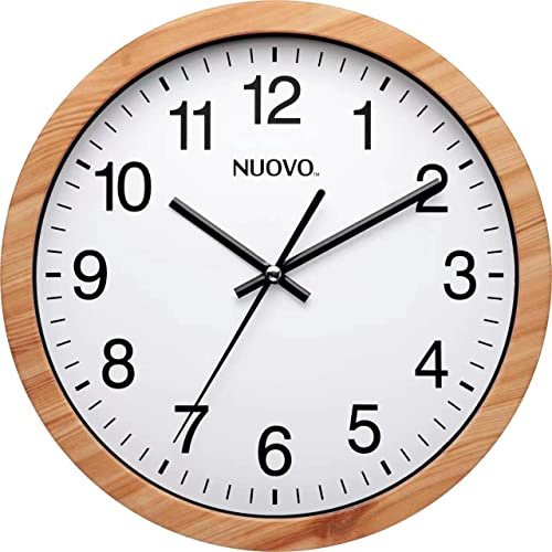 NUOVO 14 Inch Wood Grain Round Wall Clock Silent and Not Tickling Vintage Wall Clock for Living Room Bedroom Kitchen (35 cm / 14 Inches)