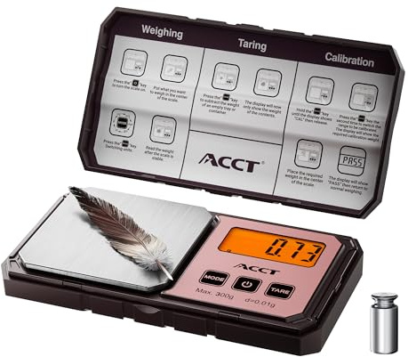 ACCT Digital Pocket Scale 300g x 0.01g, High-Precision Gram Scale, mini Scale Digital gram and oz, Portable Jewelry/Coin/Herb Scale, 6 Units, Tare Function, Precision Scale with 50g Cal Weight