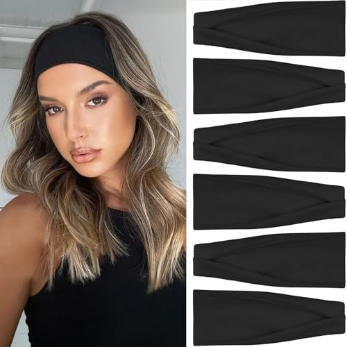 Tumurup Sport Bandeau Cheveux Femme, Noir Serre Tete, 6Pcs – Bandeaux Élastiques pour Running, Randonnée, Tennis & Golf – Mode Headband Unisexe pour Femmes et Hommes