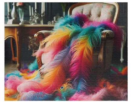 Vibrant Feather Boa Jigsaw Puzzle for Adults, Made in USA