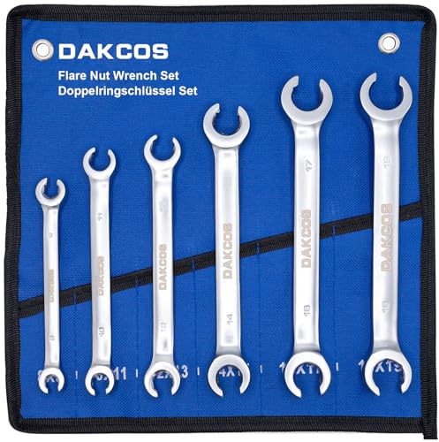 DAKCOS Set di 6 Chiavi per Tubi a Doppia Estremità Aperta, Chiave Doppia Apertura Professionale per Tubi Olio e Freni Auto, 8 x 9mm, 10 x 11mm, 12 x 13mm, 14 x 15mm, 16 x 17mm, 18 x 19mm