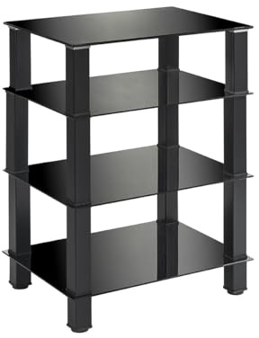 MMT Furniture Designs Ltd HiFi Rack AV Shelf 4-Tiers Glass TV Stand Hi-Fi with Tempered Glass Media Storage Shelves Black, 77cm Tall