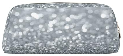 YOFIEN Estuche para lápices con Purpurina Blanca y Plateada, Estilo Bokeh, Moderno y Brillante, para niñas, Organizador de bolígrafos con Cremallera.
