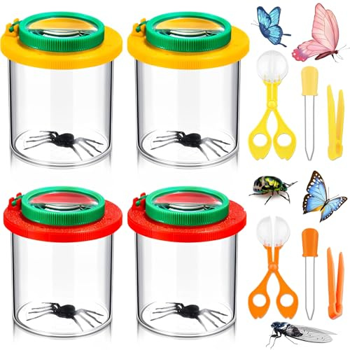 XSJIJKAG Juego de lupas de vaso de 10 piezas para niños y niñas, cristal con lupa para detectar insectos con pinzas y atrapasueños, vaso con lupa para exploración de la naturaleza, jardín y escuela