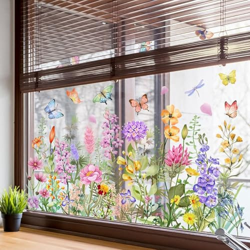 Mailfull fönsterbilder blommor vår sommar fönsterklistermärken återanvändbara fönsterdekoration för barnrum kök glas 30 x 60 cm