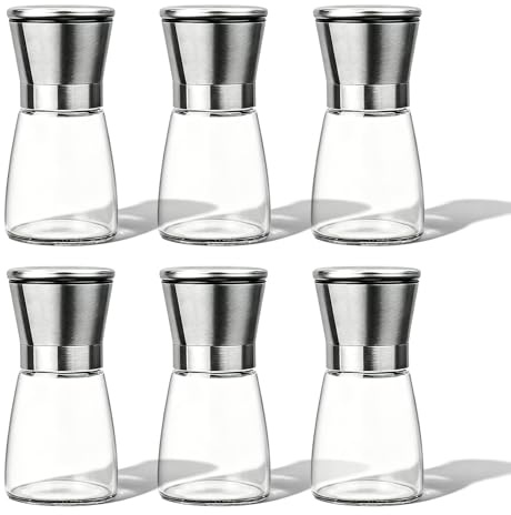 Juego de 6 molinillos de sal y pimienta, con ajuste manual, 180 ml, molinillo de sal y pimienta, juego de molinillos de especias transparentes para sal gruesa, especias, pimienta y chile